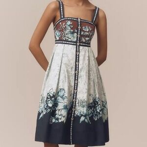 Maeve Floral Midi Dress in Brown, Teal, Navy